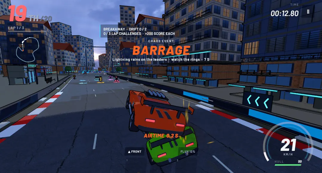 Overtorque race: armed cars battling through a circuit